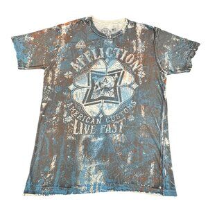 Affliction  T-Shirt American Customs Live Fast Graphic 3XL Goth Biker *Flaw*